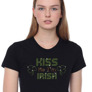 Rhinestone Kiss Me I'm Irish T-Shirt Broken Arrow Bling